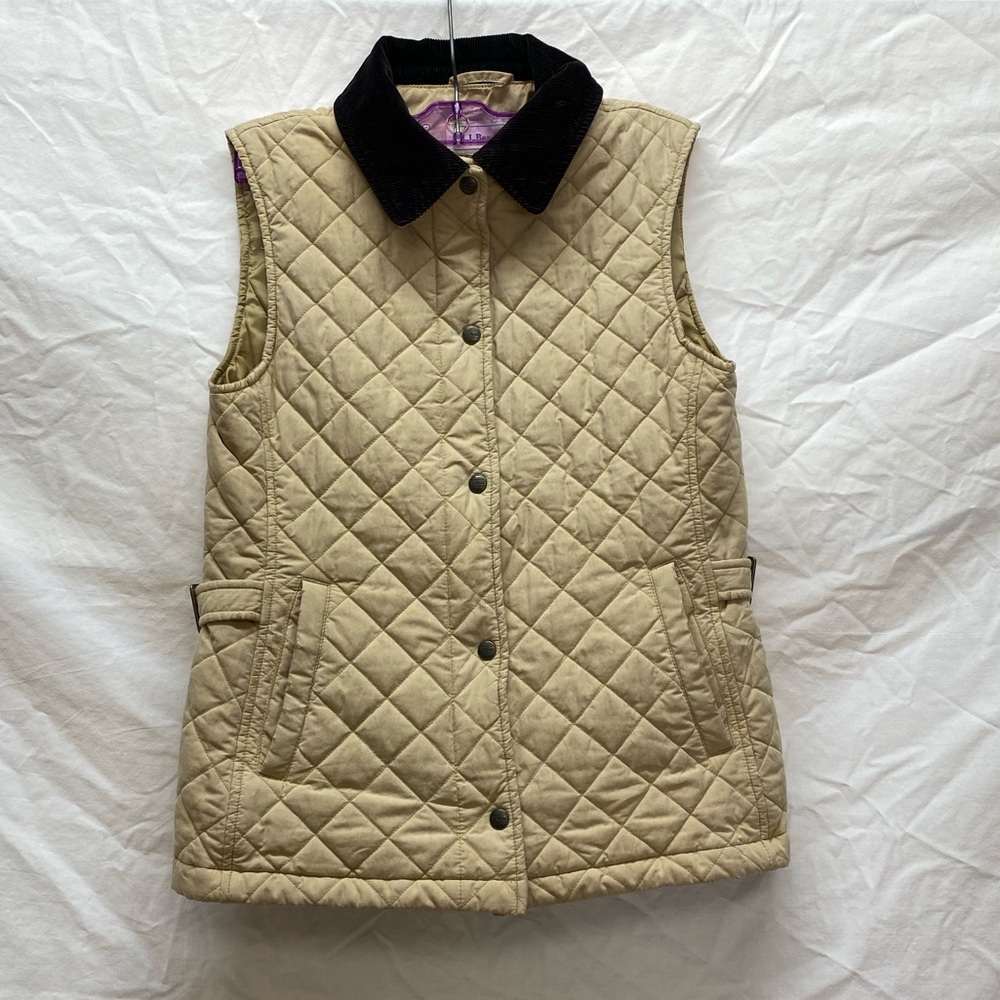L.L. Bean Tan Quilted Vest with Black Collar